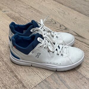 On Running White and Blue Sneakers